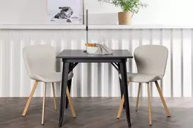 Venture Design Valgomojo stalo ir kėdžių komplektas Tempe ir Lilja 80x80 cm Juoda Smėlio spalvos MDF Audinys
