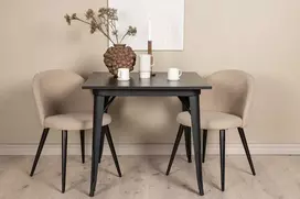 Venture Design Valgomojo stalas ir kėdžių komplektas Tempe juodos ir smėlio spalvos MDF ir poliesterio audinys