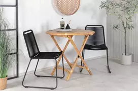 Lauko baldų komplektas Venture Design Kavinės stalas ir sulankstoma kėdė, 80 cm, juodas bambukas