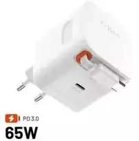 Fixed FIKSUOTAS GaN tinklo įkroviklis su 2xUSB-C palaikymu PD 3.0 su savaime susivyniojančiu laidu 65W baltas