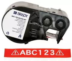 Brady M4C-750-595-RD-WT, raudona, balta, lipni spausdintuvo etiketė, ištisinė etiketė, vinilas, terminio perkėlimo etiketė, akrilas