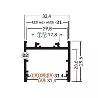 Bikuvalt 3m LED juostos profilio VARIO30-02, juodas anoduotas