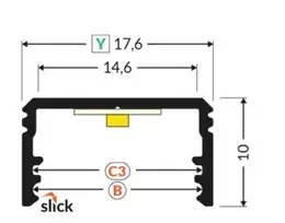 LED juostos paviršinis profilis UNI14 BC3/Y, anoduoto aliuminio, 2m