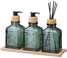 Bathroom Solutions Bamboo Vonios kambario komplektas su stikliniu difuzoriumi ir bambuko padėklu REN