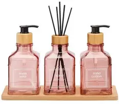 Bathroom Solutions Bamboo Vonios kambario komplektas su stikliniu difuzoriumi ir bambuko padėklu REN