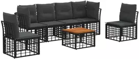 Lauko baldų komplektas Lauko sofos komplektas 7 pcs Juoda ir tamsiai pilka Poliesteris
