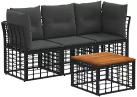Lauko baldų komplektas Lauko sofos komplektas 4 pcs Juoda ir tamsiai pilka Poliesteris