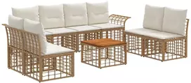 Lauko baldų komplektas Lauko sofos komplektas 9 pcs Natūralus ir grietinėlės baltas