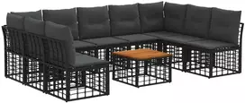 Lauko baldų komplektas Lauko sofos komplektas 10 pcs Juoda ir tamsiai pilka