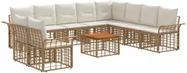 Lauko baldų komplektas Lauko sofos komplektas 11 pcs Natūralus ir grietinėlės baltas