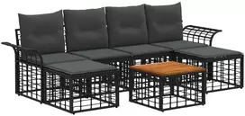 Lauko baldų komplektas Lauko sofos komplektas 7 pcs Juoda ir tamsiai pilka Poliesteris