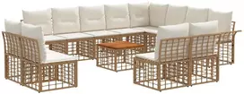 Lauko baldų komplektas Lauko sofos komplektas 13 pcs Natūralus ir grietinėlės baltas