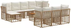 Lauko baldų komplektas Lauko sofos komplektas 11 pcs Natūralus ir grietinėlės baltas