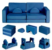Sudedama modulinė sofa vaikams, didelė, 2 vietų, „pasidaryk pats“, 10 minkštų pagalvių – mėlyna ECOTOYS