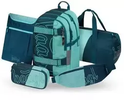 Baagl ergonominis 5 dalių mokyklinių kuprinių rinkinys su riedlentės laikikliu, 25 l, juodas, A-36468