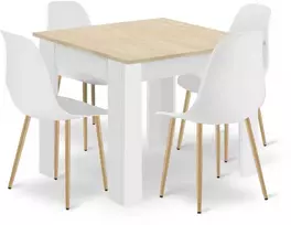 Lauko baldų komplektas Leobert Baldų komplektas su kvadratiniu stalu ir 4 kėdėmis, ąžuolo sonomos/baltos spalvos, stalas 80 × 80 × 75 cm