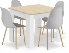 Lauko baldų komplektas Leobert Stalo ir 4 kėdžių komplektas su kvadratiniu stalu, Sonoma ąžuolo, baltos ir pilkos spalvų, 80 × 80 × 75 cm