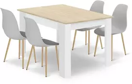 Lauko baldų komplektas Leobert Baldų komplektas: stalas su 4 kėdėmis, ąžuolo sonoma / balta / pilka, 120 × 80 × 75 cm, 5 vnt.