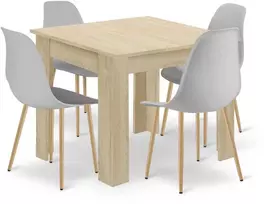 Lauko baldų komplektas Leobert Baldų komplektas su kvadratiniu stalu ir 4 kėdėmis, ąžuolo sonoma ir pilkas, 80 × 80 × 75 cm