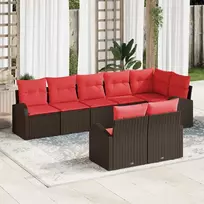 Lauko baldų komplektas Sodo Sofų Rinkinys su pagalve 8 pcs Ruda ir raudona poliratanas