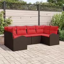Lauko baldų komplektas Sodo Sofų Rinkinys su pagalve 6 pcs Ruda ir raudona poliratanas