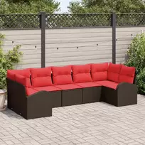 Lauko baldų komplektas Sodo Sofų Rinkinys su pagalve 7 pcs Ruda ir raudona poliratanas