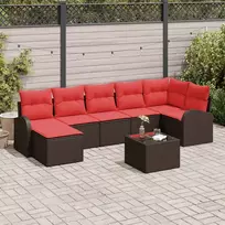 Lauko baldų komplektas Sofos komplektas su pagalve 8 pcs Ruda ir raudona poliratanas