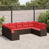 Sodo Sofų Rinkinys su pagalve 9 pcs Ruda ir raudona poliratanas