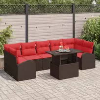 Sodo Sofų Rinkinys su pagalve 8 pcs Ruda Poli ratanas