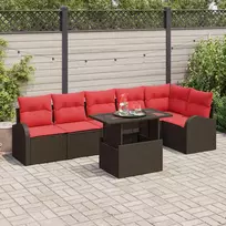 Lauko baldų komplektas Sodo Sofų Rinkinys su pagalve 7 pcs Ruda Poli ratanas