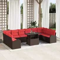 Lauko baldų komplektas Sodo Sofų Rinkinys su pagalve 11 pcs Ruda Poli ratanas