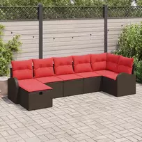 Lauko baldų komplektas Sodo Sofų Rinkinys su pagalve 7 pcs Ruda poliratanas