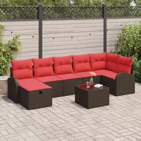 Lauko baldų komplektas Sodo Sofų Rinkinys su pagalve 8 pcs Ruda poliratanas