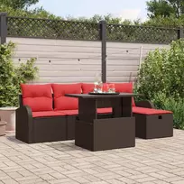 Lauko baldų komplektas Sodo Sofų Rinkinys su pagalve 6 pcs Ruda Poli ratanas