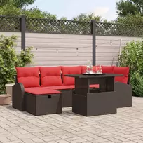 Lauko baldų komplektas Sodo Sofų Rinkinys su pagalve 7 pcs Ruda Poli ratanas