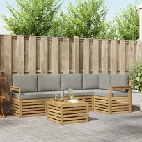Lauko sofos komplektas 6 pcs Balta ir šviesiai pilka