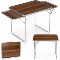 Sulankstomas stovyklavimo stalas 120×60 cm, lagamino tipo su 2 lentynomis, rudas, MultiGarden
