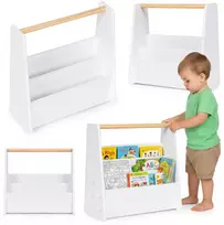 Montessori vaikiška knygų lentyna, 3 aukštų knygų stovas-organizeris, balta ECOTOYS