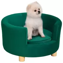 Elegantiška sofa šunims su minkštu užvalkalu ir medinėmis kojomis, 65x64x37cm