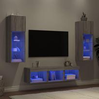 Sieninė TV sekcija su LED, 5 dalių, pilka ąžuolo, mediena