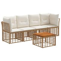 Lauko sofos komplektas 5 pcs Natūralus ir grietinėlės baltas