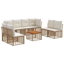 Lauko sofos komplektas 9 pcs Natūralus ir grietinėlės baltas