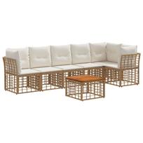 Sodo Sofų Rinkinys 7 pcs Natūralus ir grietinėlės baltas