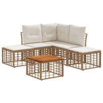 Lauko sofos komplektas 6 pcs Natūralus ir grietinėlės baltas