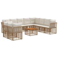 Lauko sofos komplektas 11 pcs Natūralus ir grietinėlės baltas