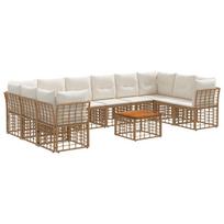 Lauko sofos komplektas 11 pcs Natūralus ir grietinėlės baltas