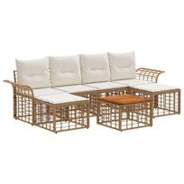 Lauko sofos komplektas 7 pcs Natūralus ir grietinėlės baltas