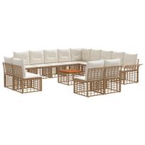 Lauko sofos komplektas 14 pcs Natūralus ir grietinėlės baltas