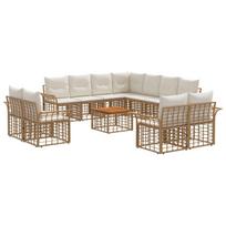 Lauko sofos komplektas 12 pcs Natūralus ir grietinėlės baltas