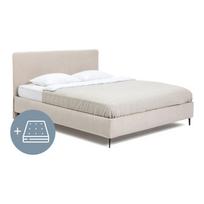 Smėlio spalvos minkšta dvigulė lova su čiužiniu ir grotelėmis 160x200 cm Noira Slim - Bonami Selection